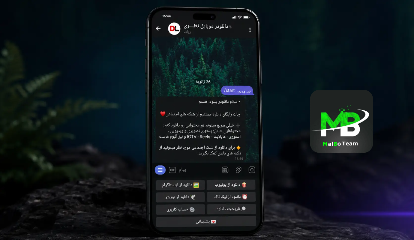 طراحی ربات تلگرام دانلودر شبکه‌های اجتماعی — نمونه‌کار ربات تلگرام | طراحی سایت MalBo